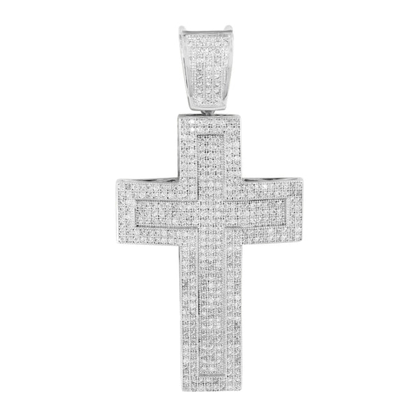 White Jesus Cross Pendant Bling Simulated Diamonds Micro Pave