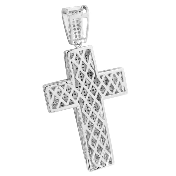 White Jesus Cross Pendant Bling Simulated Diamonds Micro Pave