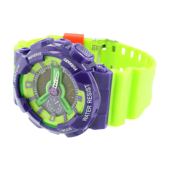 Sports Watch Shock Resistant Blue Lime Green Silicone Band