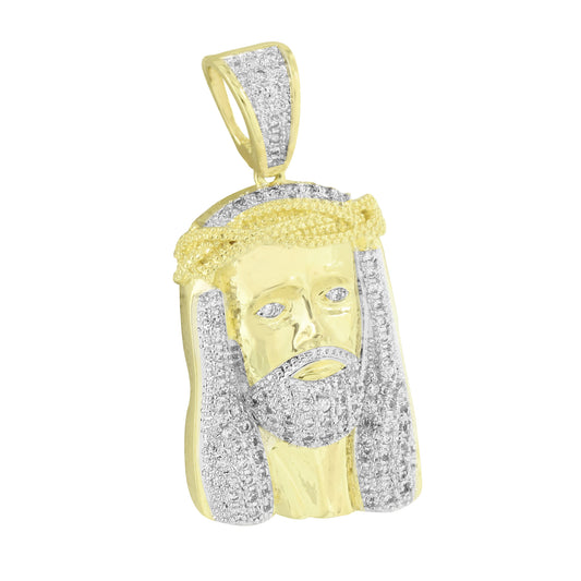 Mens Jesus Face Pendant Designer 14k Yellow Gold Finish