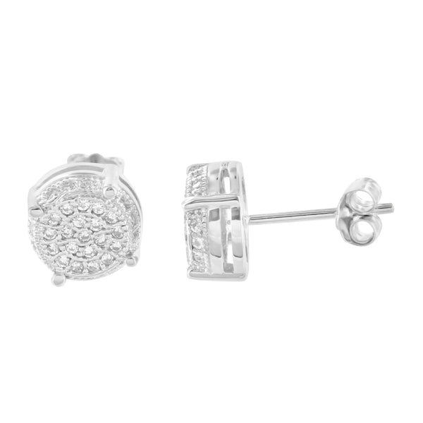 Sterling Silver Dome Style Cubic Zirconium CZ Stud Earrings