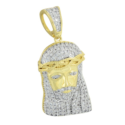 Mens Gold Finish Jesus Christ Pendant Box Chain  Pave