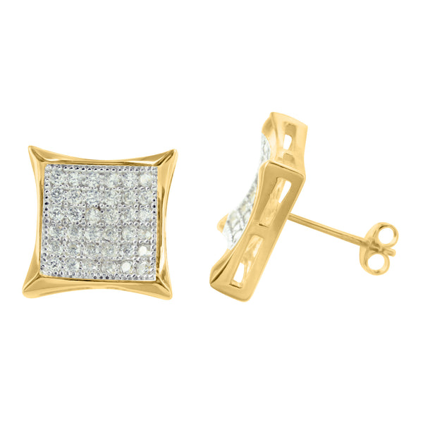 Sterling Silver Concave Kite Shape Push Back 14k Gold Finish Lab Diamond Earring