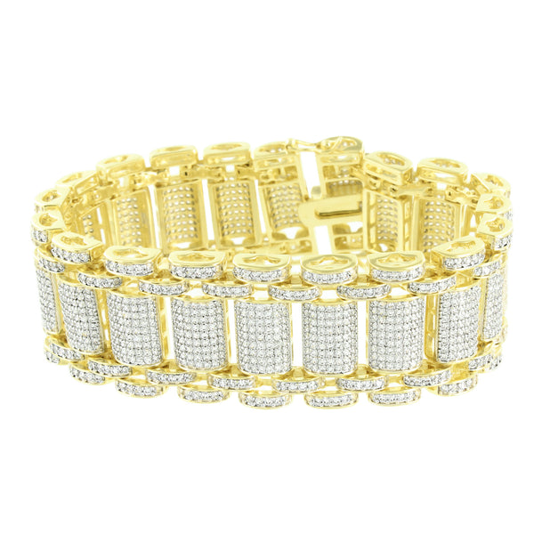 14K Gold Finish Bracelet Mens Lab Diamonds Micro Pave Set