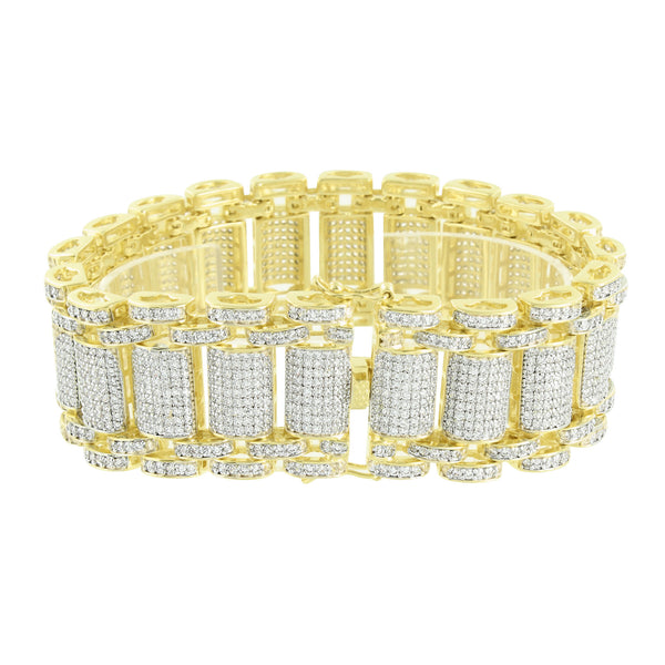 14K Gold Finish Bracelet Mens Lab Diamonds Micro Pave Set