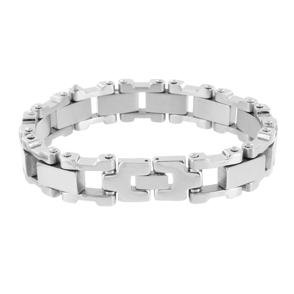 White Gold Mens Bracelet 14K Over Solid Stainless Steel
