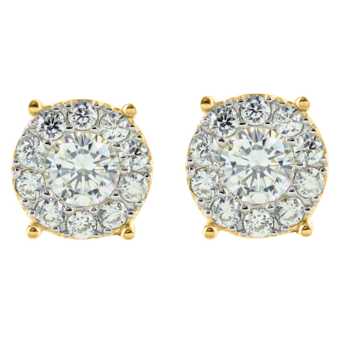 Round Cluster Earrings Sterling Silver Lab Diamond Yellow Gold Finish