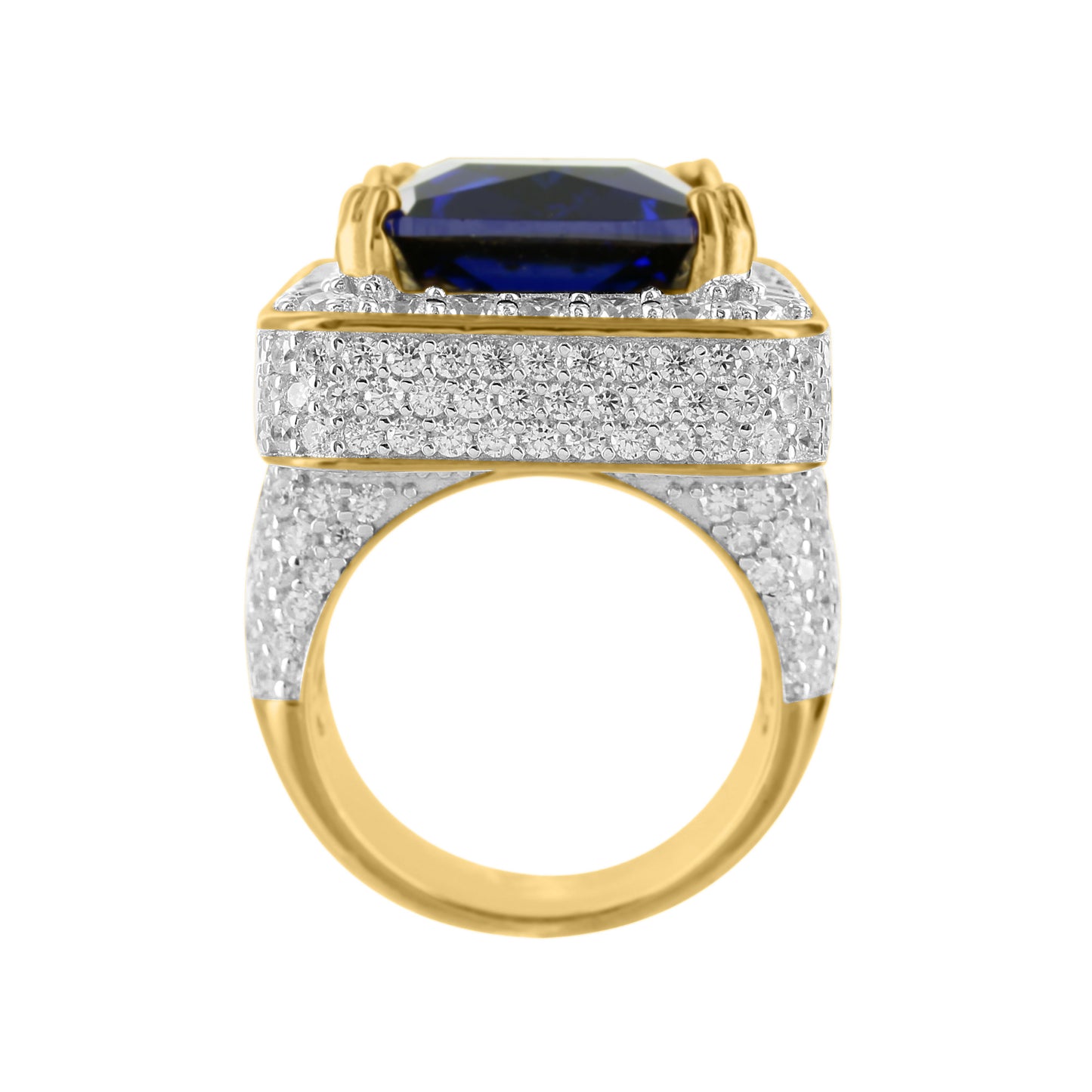 Emerald Cut 925 Sterling Silver Sapphire Blue Ruby Mens CZ Ring