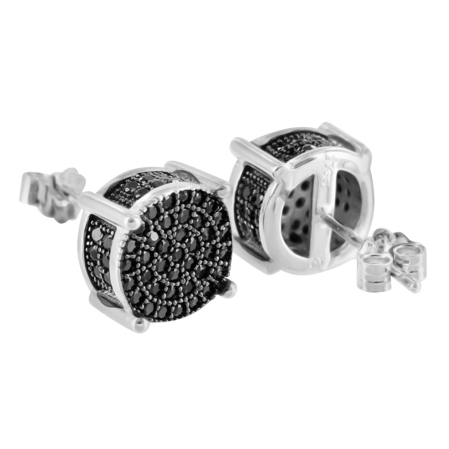 Sterling Silver Earring White Gold Finish Black Lab Diamond Round