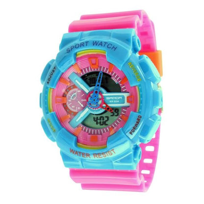 Pink Blue Shock Water Resistant Digital Watch Round Face Teen Gift
