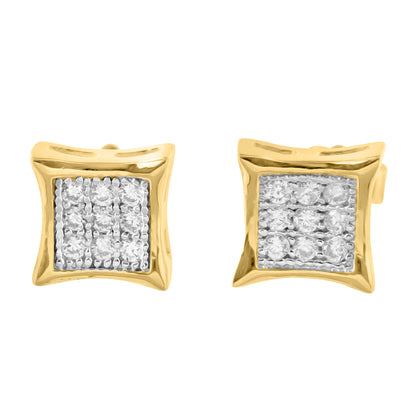 Sterling Silver 8 MM Pave Lab Diamond Square Gold Finish Earring