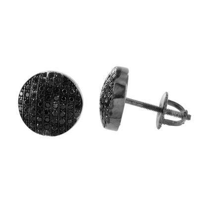 Black Finish Round Earrings 925 Sterling Silver Black Lab Diamond
