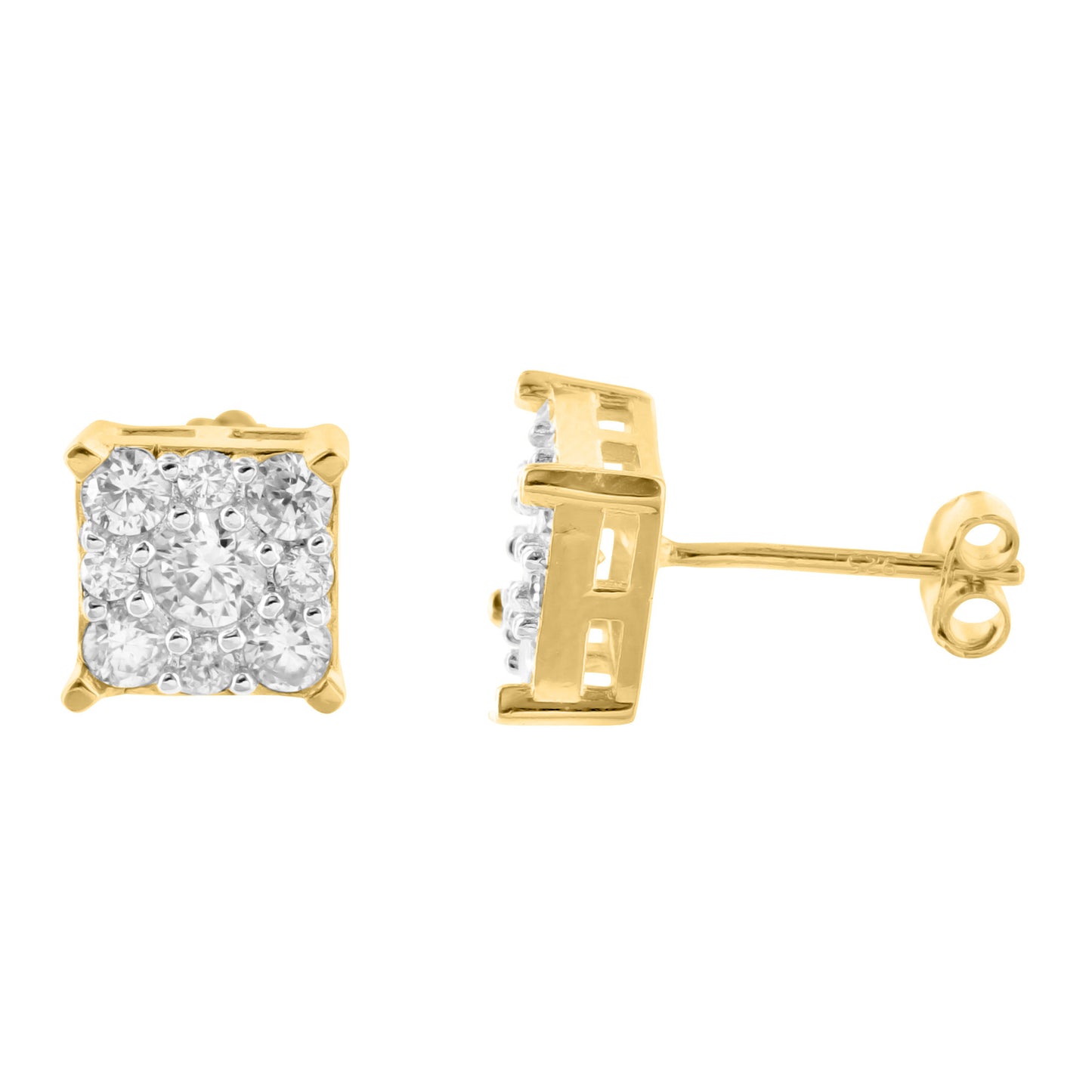 925 Silver Square Earrings 14K Yellow Gold Finish Lab Diamond