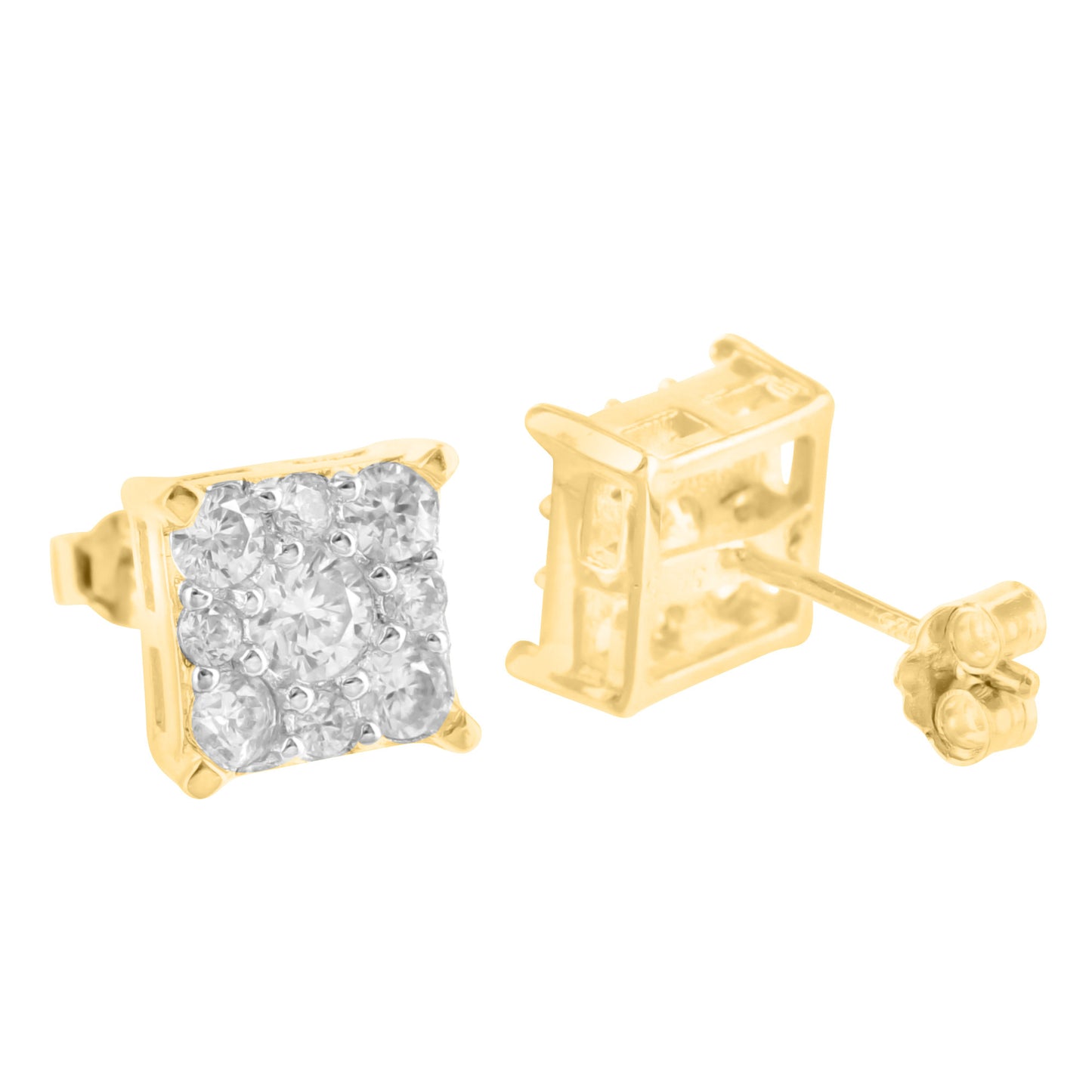 925 Silver Square Earrings 14K Yellow Gold Finish Lab Diamond