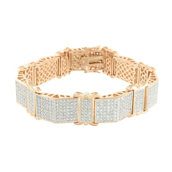 Rose Gold Finish Bracelet Mens Pyramid Link Design Lab Diamonds