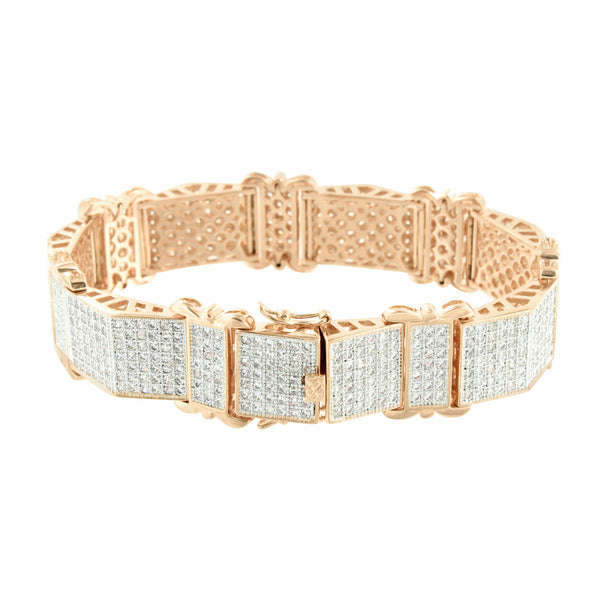 Rose Gold Finish Bracelet Mens Pyramid Link Design Lab Diamonds