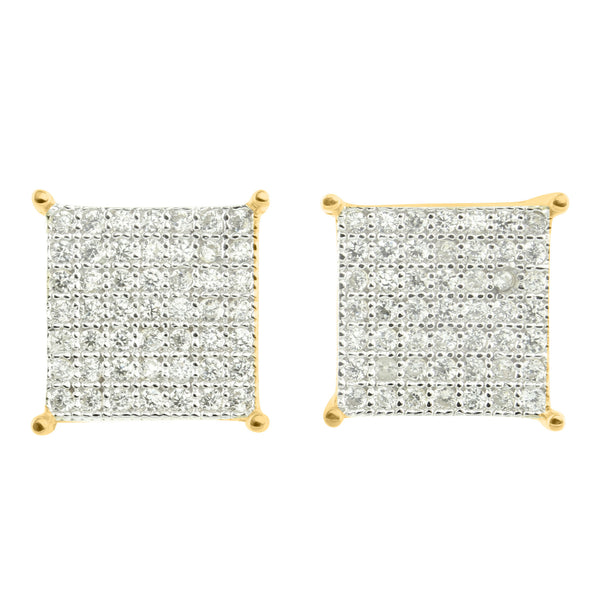 Sterling Silver Earrings Lab Diamond 11 MM Square Gold Finish