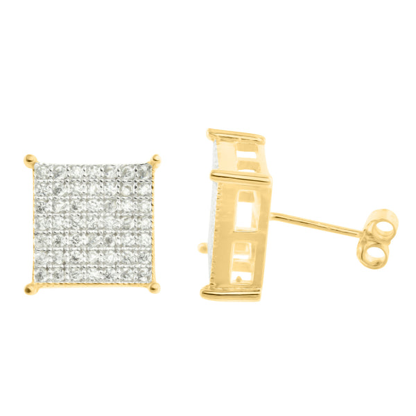 Sterling Silver Earrings Lab Diamond 11 MM Square Gold Finish