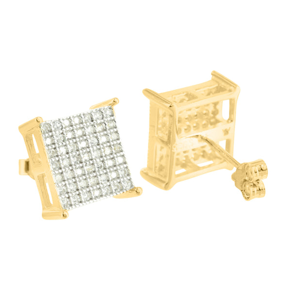 Sterling Silver Earrings Lab Diamond 11 MM Square Gold Finish