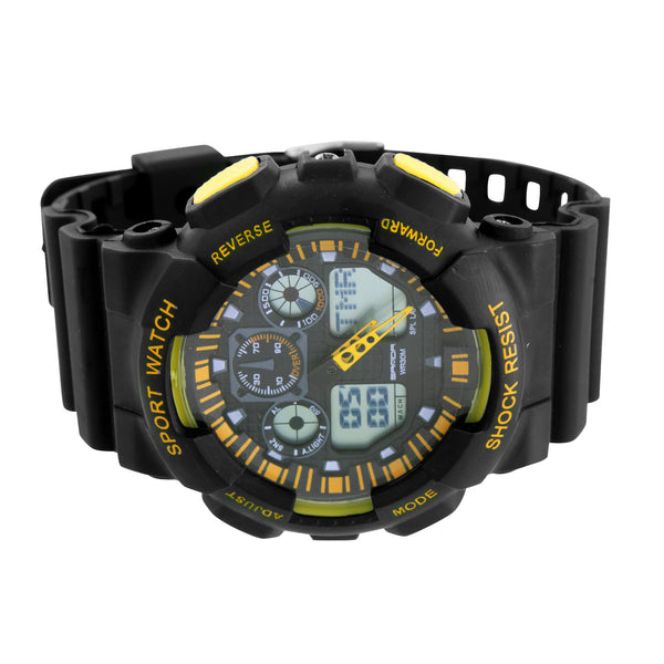 Sports Shock Resistant Watch Black Yellow Stylish