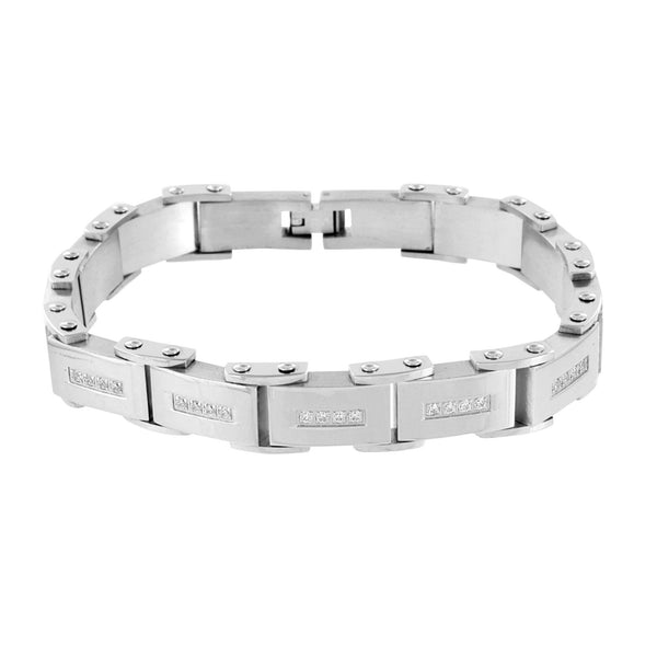 Stainless Steel Mens Bracelet White Gold Finish 14k
