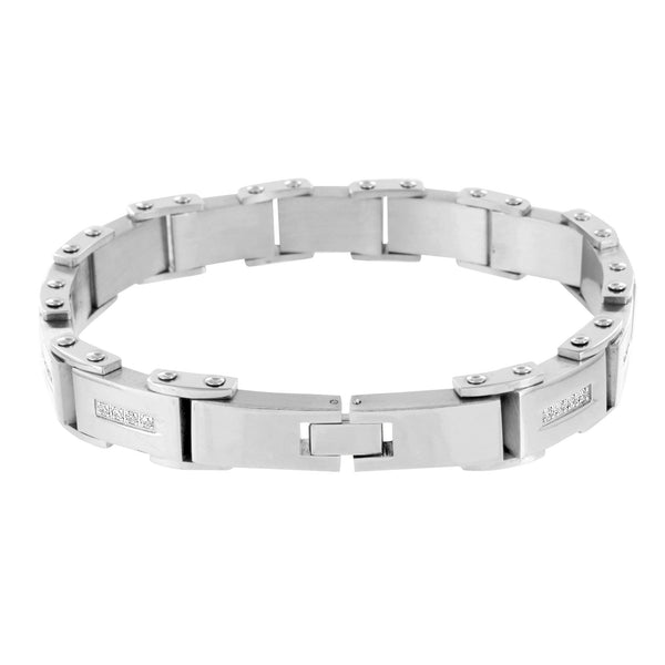 Stainless Steel Mens Bracelet White Gold Finish 14k