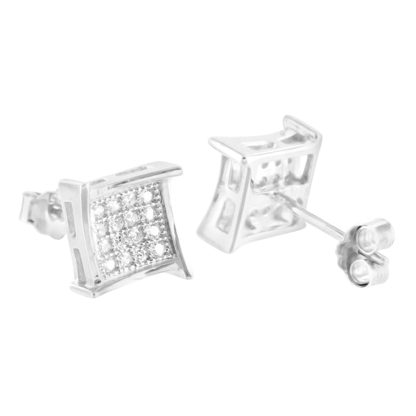925 Silver 8 MM Lab Diamond Square White Gold Finish Earrings