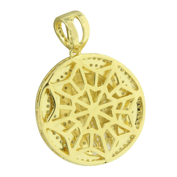 Egyptian Pharaoh Round Canary Pendant 14K Yellow Gold Finish With Chain