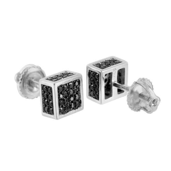 Black Lab Diamond Earrings White Gold Finish Cube Earrings