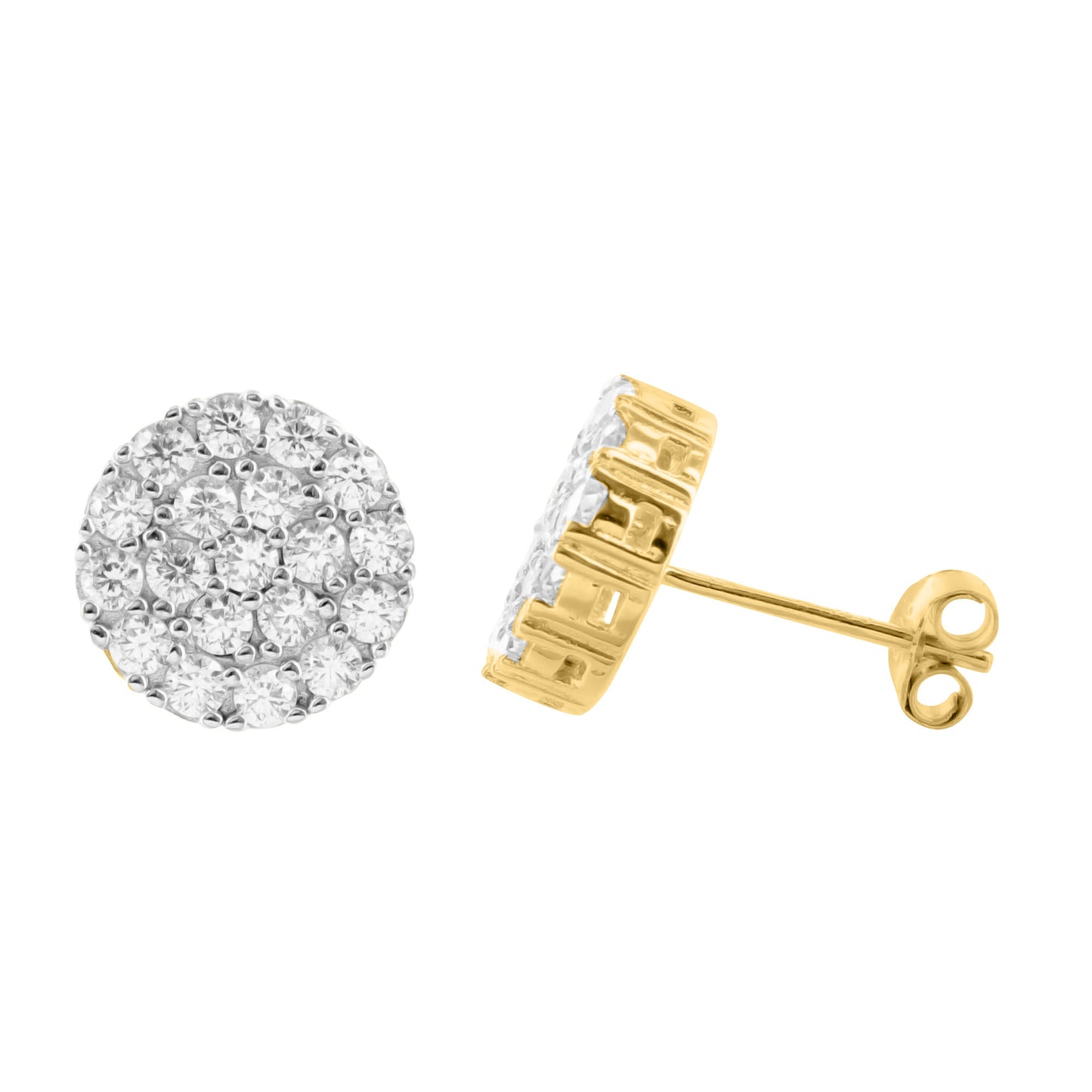 14K Gold Finish Cluster Lab Diamond 925 Silver Earrings