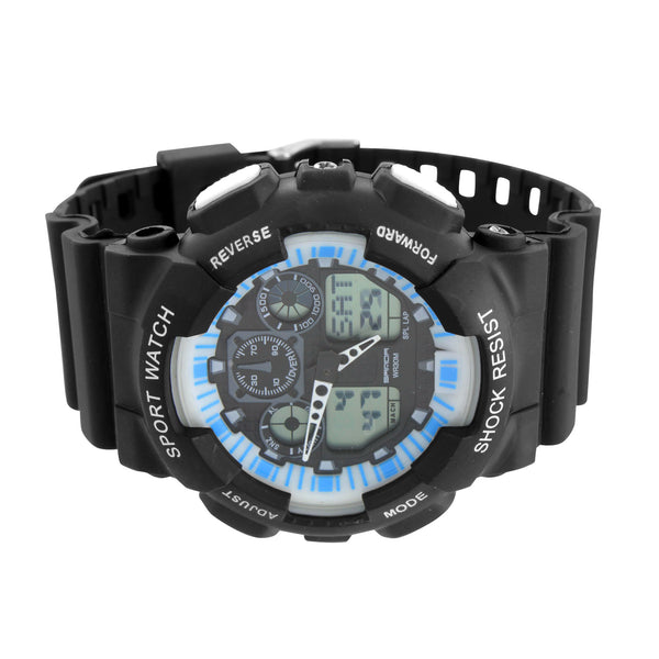 Shock Resistant Watch Black Blue Analog-Digital Silicone Day Date
