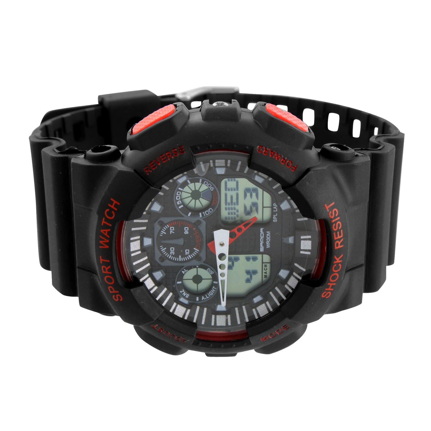 Black Red Mens Shock Resistant Watch Digital Analog