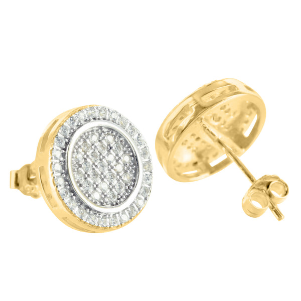 Round Shape Gold Finish Silver Lab Diamond Earrings