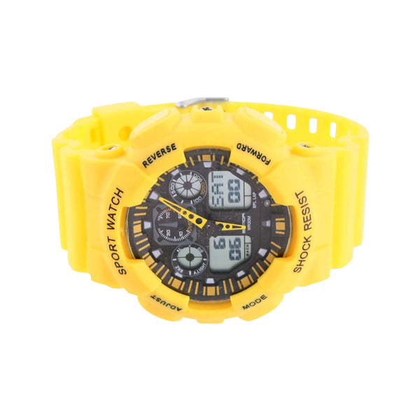 Yellow Sport Watch Digital Analog Day Date Display Timer Silicone