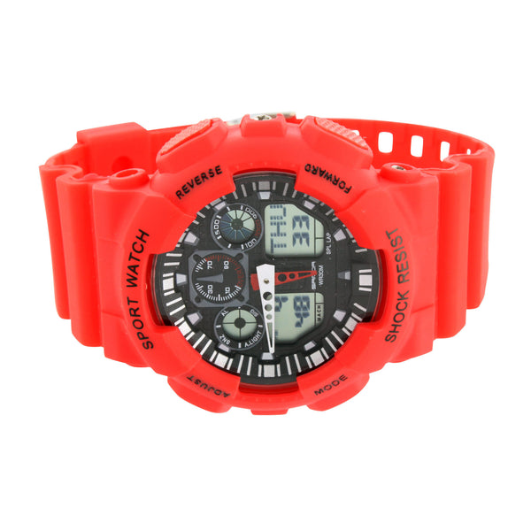 Red Shock Resistant Sports Watch Digital Analog Display