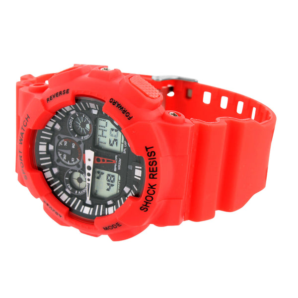 Red Shock Resistant Sports Watch Digital Analog Display
