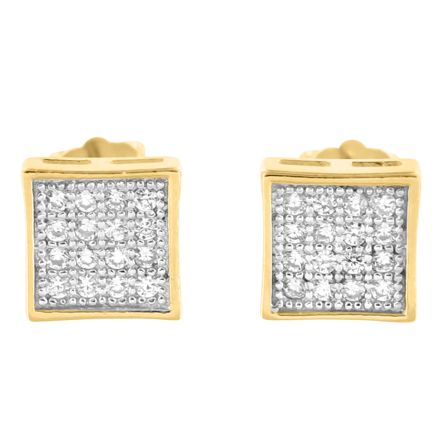 14k Gold Finish lab Diamond Kite Square Silver Earrings