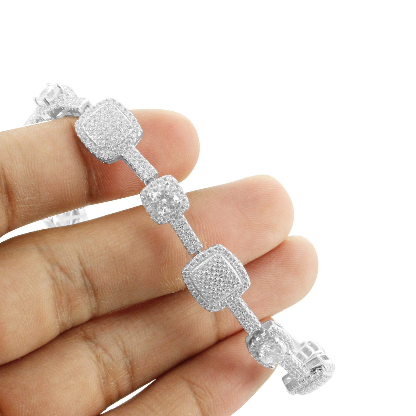 Womens Designer Link Bracelet Sterling 925 Silver Solitaire Link