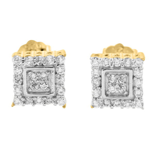 Lab Diamond Yellow Gold Finish Silver Square Earrings