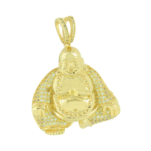 Buddhist Buddha Pendant 14k Gold Finish Stainless Steel Chain