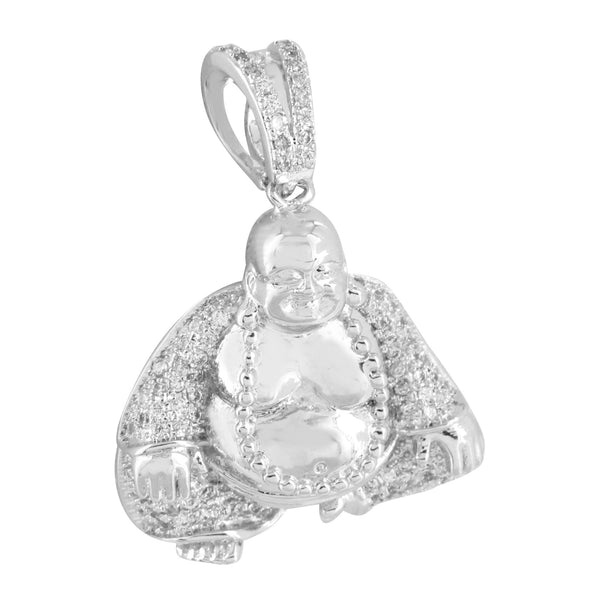 Mens Buddha Pendant Buddhist 14K White Gold Finish Clear Lab Diamonds