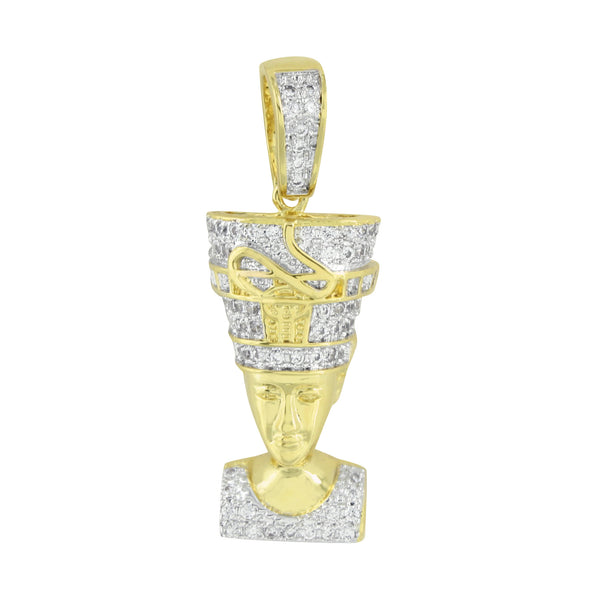 Nefertiti 14K Gold Finish Pendant Simulated Diamonds Stainless Steel Box Chain