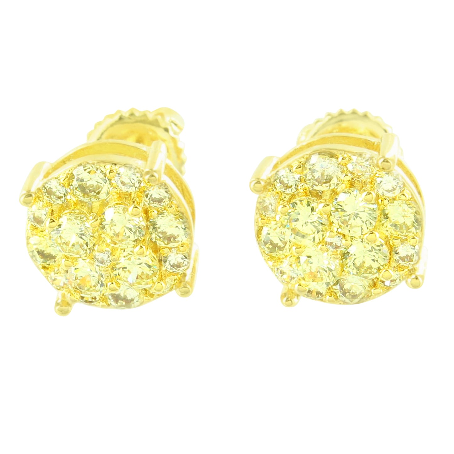 Gold Finish Cluster Earrings Yellow Screw Back Round Design