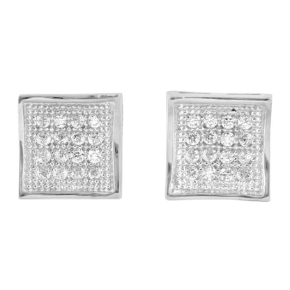 Lab Diamond Square Sterling Silver White Gold Finish Earrings