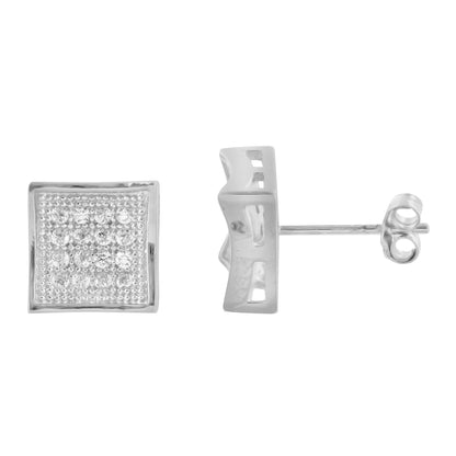 Lab Diamond Square Sterling Silver White Gold Finish Earrings