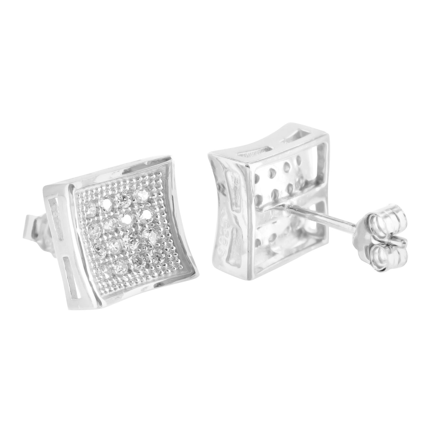 White Gold Finish Concav 925 Silver Lab Diamond Earrings