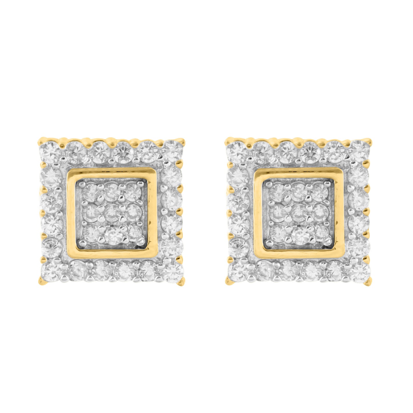 Yellow Gold Finish Lab Diamond Square 925 Real Silver Earrings
