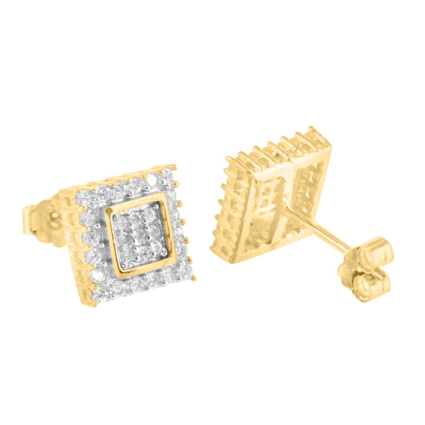 Yellow Gold Finish Lab Diamond Square 925 Real Silver Earrings