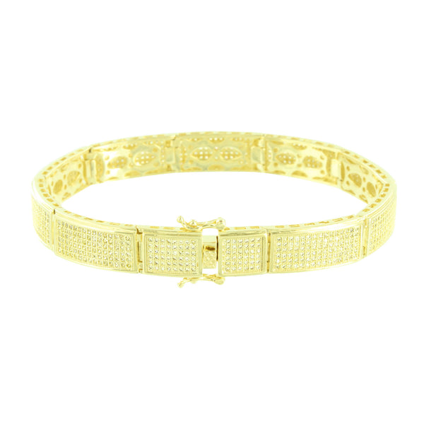 Rectangle Link Bracelet Canary Simulated Diamond Micro Pave