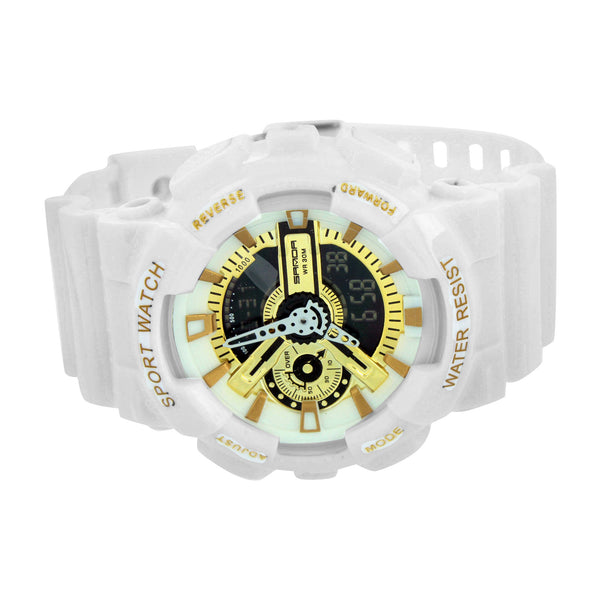 White Gold Face Round Digital Watch Unisex